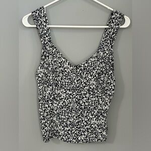 Black and white floral cropped blouse